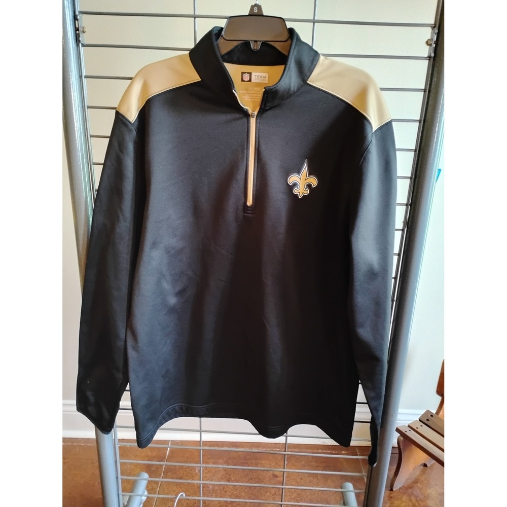 NFL Team Apparel New Orleans Saints 1/4 Zip Pullover Mens XL Black Gold Jacket